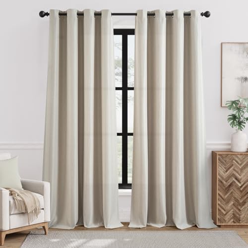 Beige linen textured grommet blackout curtains 96 inch