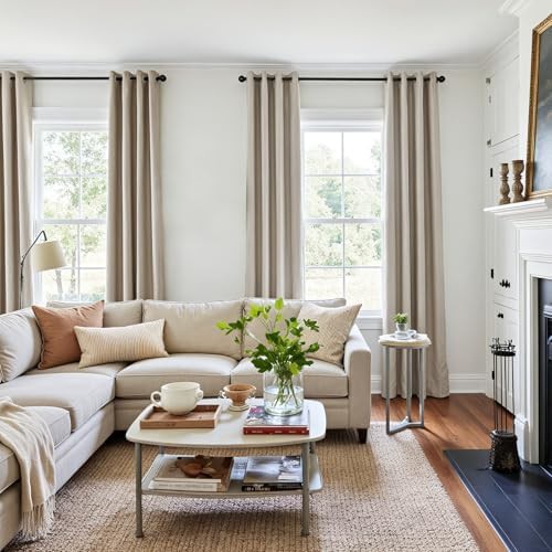 Beige linen textured grommet blackout curtains 96 inch — photo 3