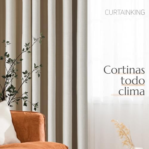 Beige linen textured grommet blackout curtains 96 inch — photo 4