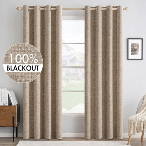 Copper brown faux linen blackout curtain 84 in