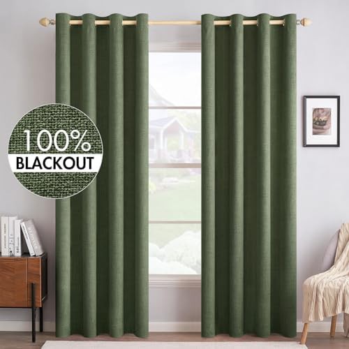 Olive green faux linen curtain 84 inch