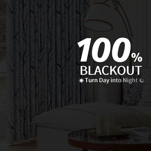 Blue Grey Tree Branch Blackout Curtains — photo 3
