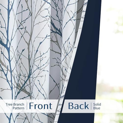 Blue Grey Tree Branch Blackout Curtains — photo 4