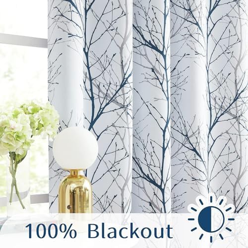 Blue Grey Tree Branch Blackout Curtains — photo 5