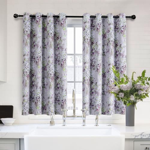 Purple vintage floral thermal curtain 45 in