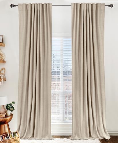Linen Textured Total Blackout Curtains for Bedroom 84 Inches Long