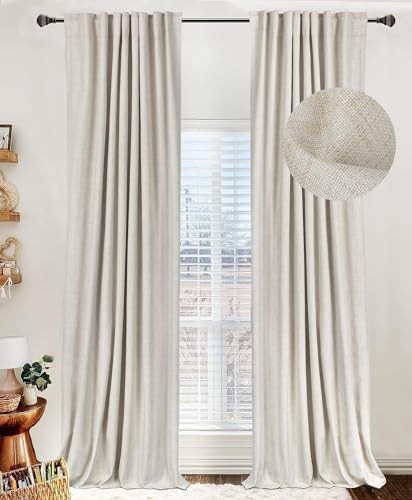 Linen total blackout curtains 108 inch cream