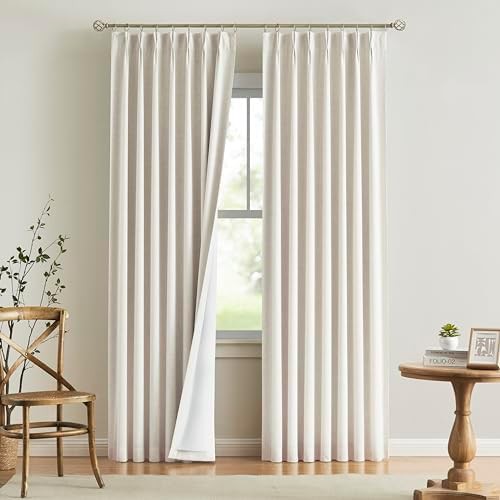 Natural linen pinch pleated drapes 108 in