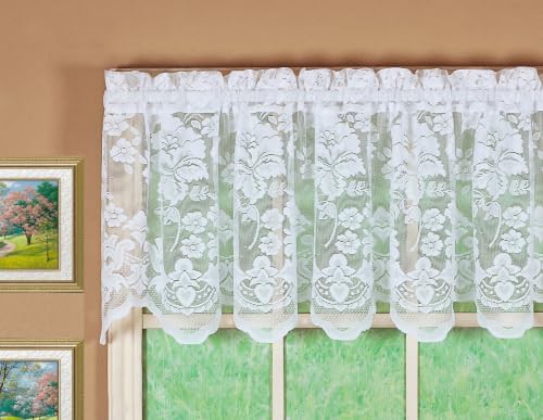 Floral vine lace tailored valance white