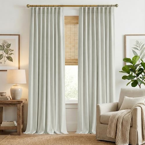 Natural faux linen pinch pleated curtains 84 in