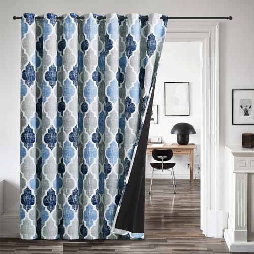 Moroccan sliding door curtains blue grey 100 in