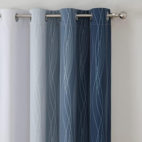 Navy Blue and White Ombre Blackout Curtains — photo 4