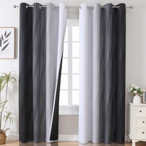 Black and Greyish White Ombre Bedroom Drapes