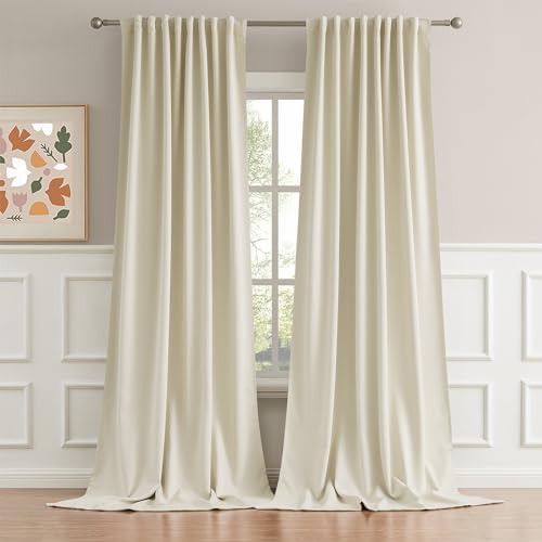 Beige back tab thermal curtains 102 in