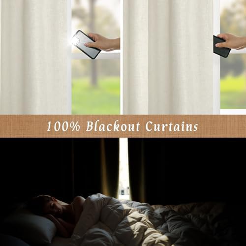 Ivory linen total blackout bedroom curtains — photo 3