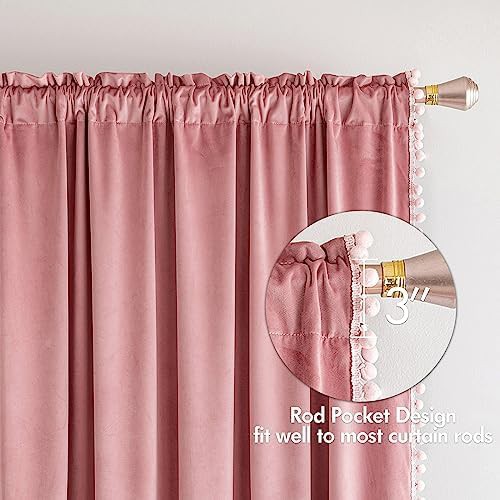 Blush pink pom pom velvet curtain 84 in — photo 4