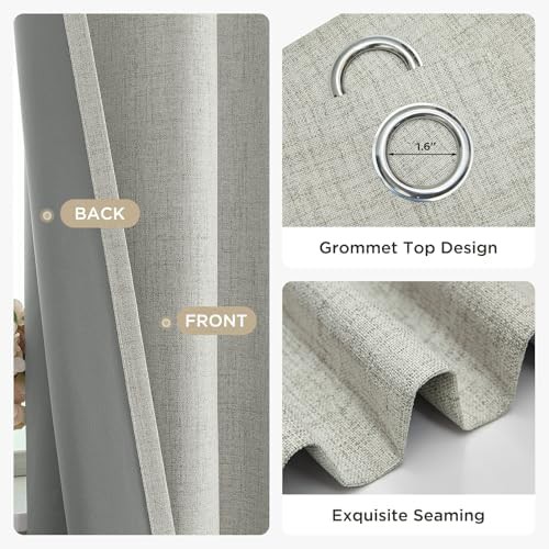 Greyish White Linen Total Blackout Curtains 63 in — photo 5