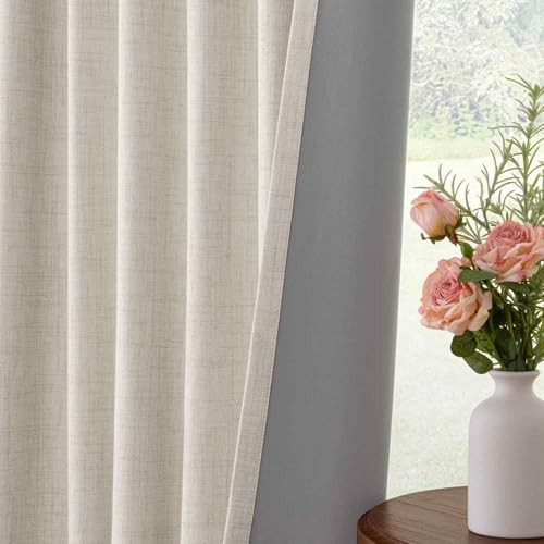 Cream linen blackout curtains 84 inch — photo 5