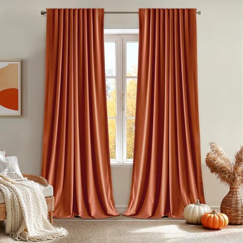 Burnt orange velvet blackout curtain 84 in