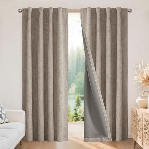 Natural Linen Rod Pocket Blackout Curtains 96 in