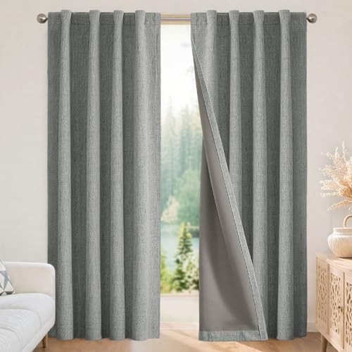 Light grey linen back tab curtains 72 in