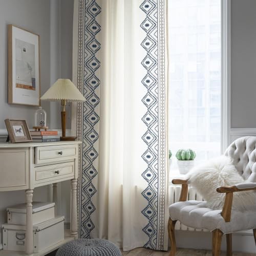 Ivory boho curtains with blue embroidery — photo 4