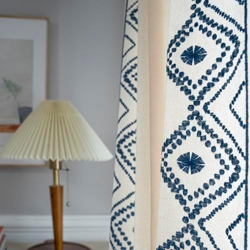 Ivory boho curtains with blue embroidery — photo 5