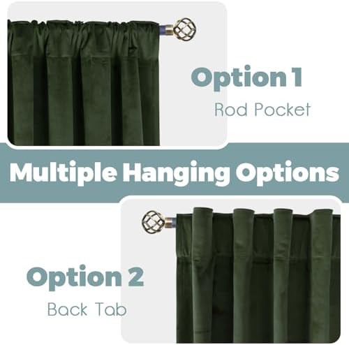 Olive Green Velvet Back Tab Curtains — photo 3