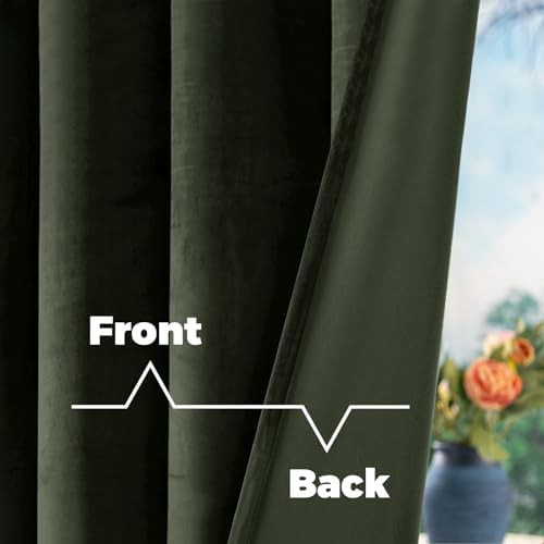 Olive Green Velvet Back Tab Curtains — photo 4