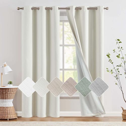 Ivory total blackout linen textured curtains 84 inch
