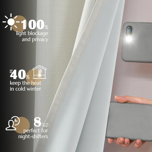 Ivory total blackout linen textured curtains 84 inch — photo 4
