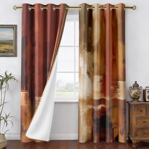 Burnt orange abstract print window curtains — photo 3