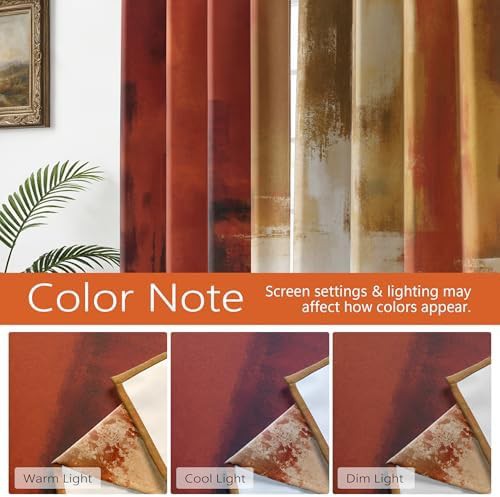 Burnt orange abstract print window curtains — photo 4