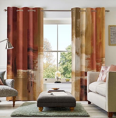 Burnt orange abstract print window curtains — photo 5