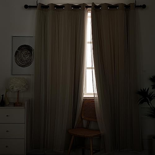 Beige blackout curtains with sheer overlay 84 in — photo 4