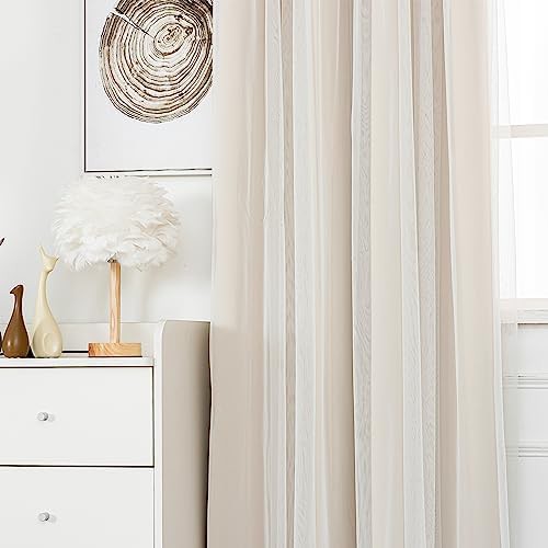 Beige blackout curtains with sheer overlay 84 in — photo 5
