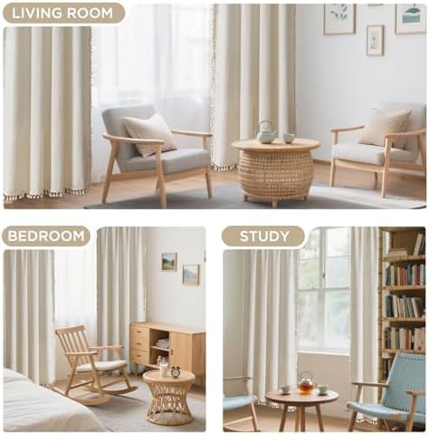 Beige Boho Linen Curtains with Tassels 63 in — photo 5