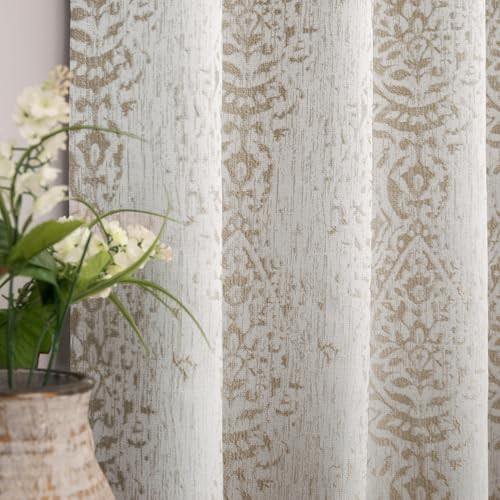 Taupe Damask Geometric Textured Pattern Curtains