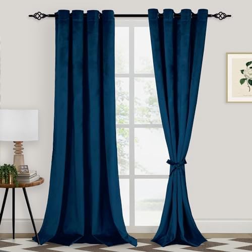 Blue velvet 108 inch luxury living room curtains