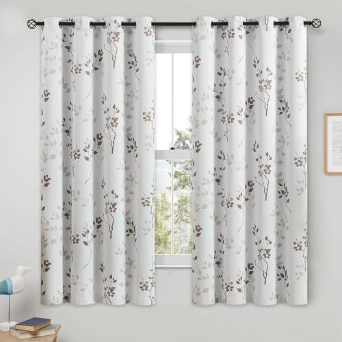 Floral blackout curtains tan brown 63 in