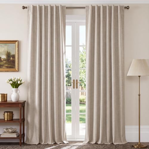 Grey linen rod pocket blackout curtains 84 in