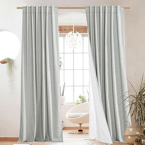 Grey linen farmhouse rod pocket blackout curtains