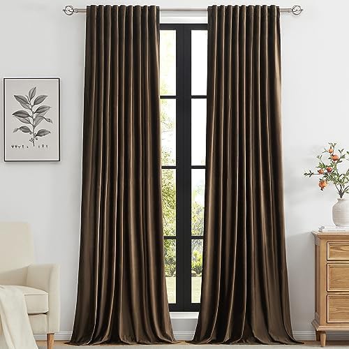 Brown velvet decorative window drapes 96 inch