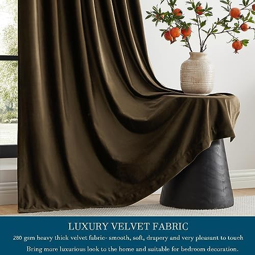 Brown velvet decorative window drapes 96 inch — photo 3