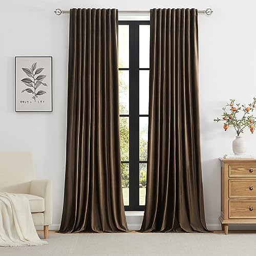 Brown velvet decorative window drapes 96 inch — photo 5