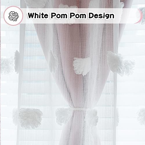 Pink pom pom sheer overlay blackout curtain — photo 4