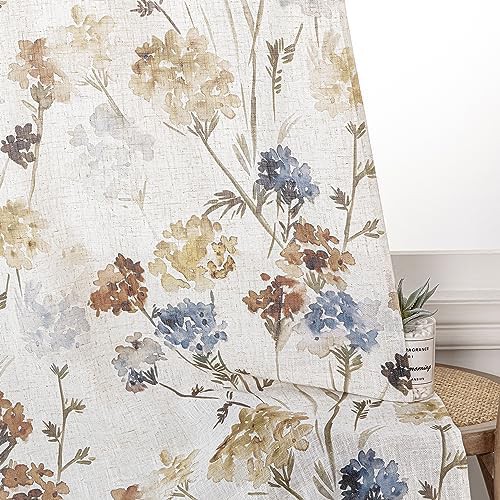 Yellow floral linen grommet curtain 95 in — photo 3