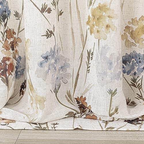 Yellow floral linen grommet curtain 95 in — photo 4
