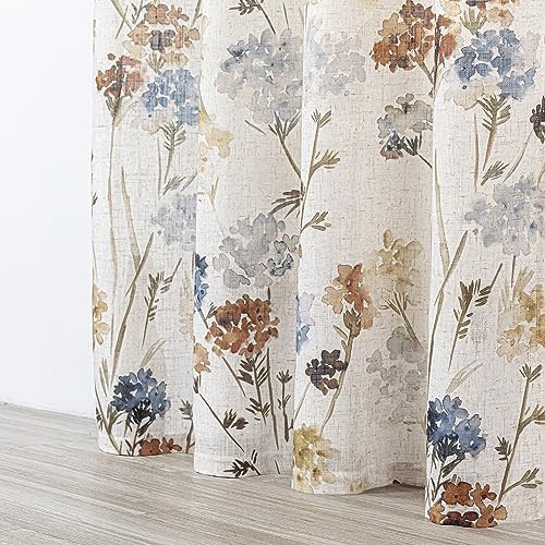 Yellow floral linen grommet curtain 95 in — photo 5
