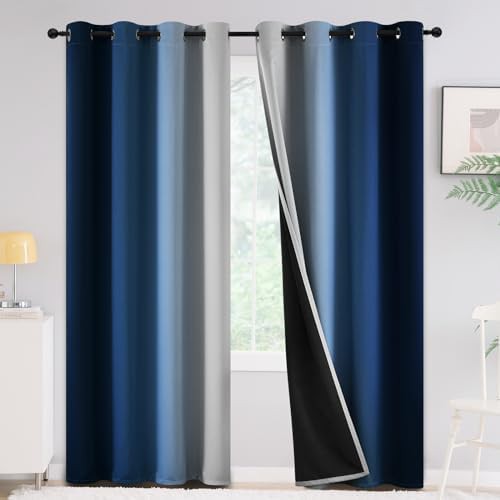 Ombre blue blackout curtain 84 in